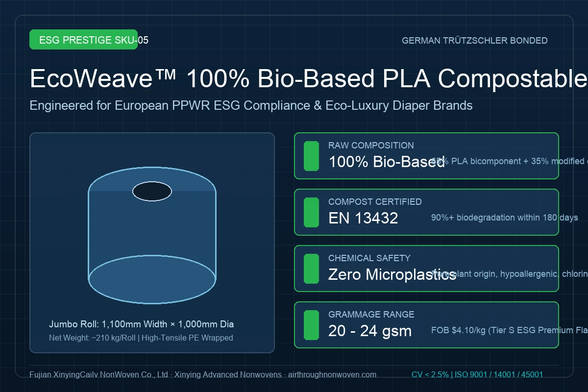 EcoWeave 100% bio-based PLA compostable through-air nonwoven roll