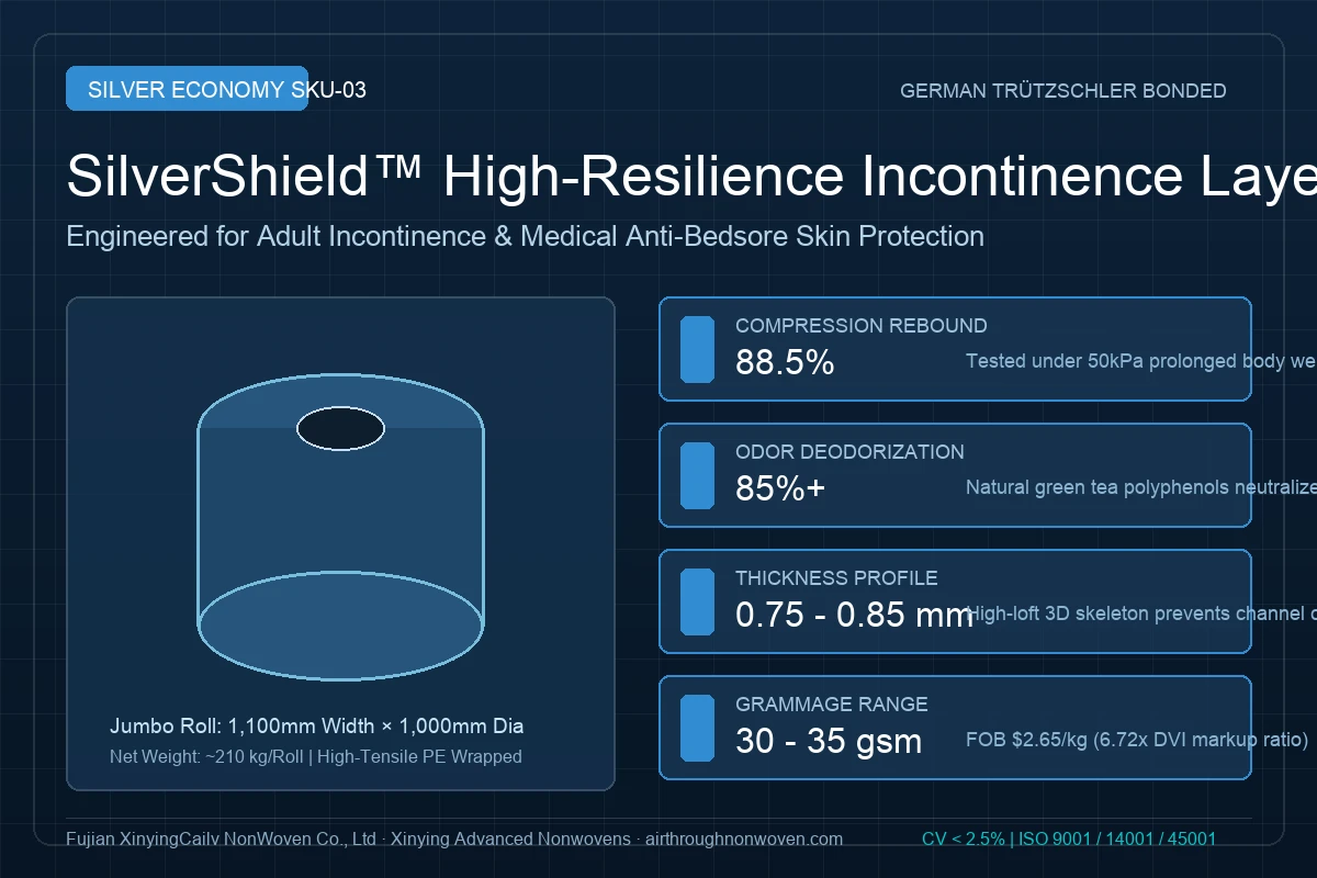 SilverShield 32gsm high-resilience through-air nonwoven roll for adult incontinence