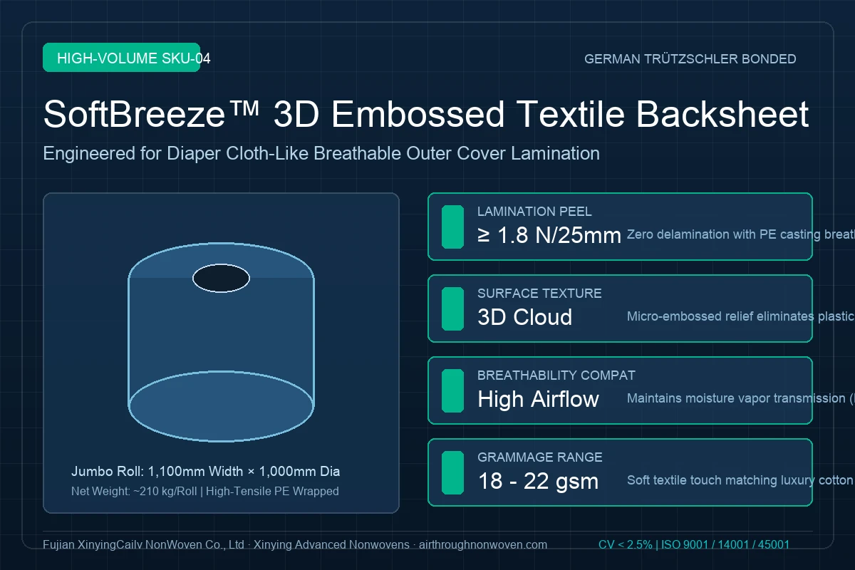 SoftBreeze 3D cloud-embossed breathable textile nonwoven composite roll